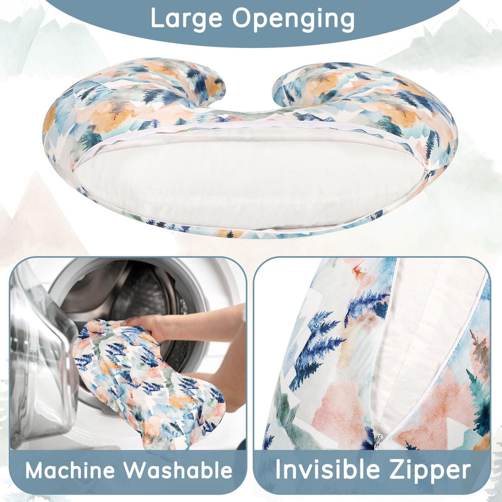 Jundetye forest-design nursing pillow cover close-up with concealed zipper.