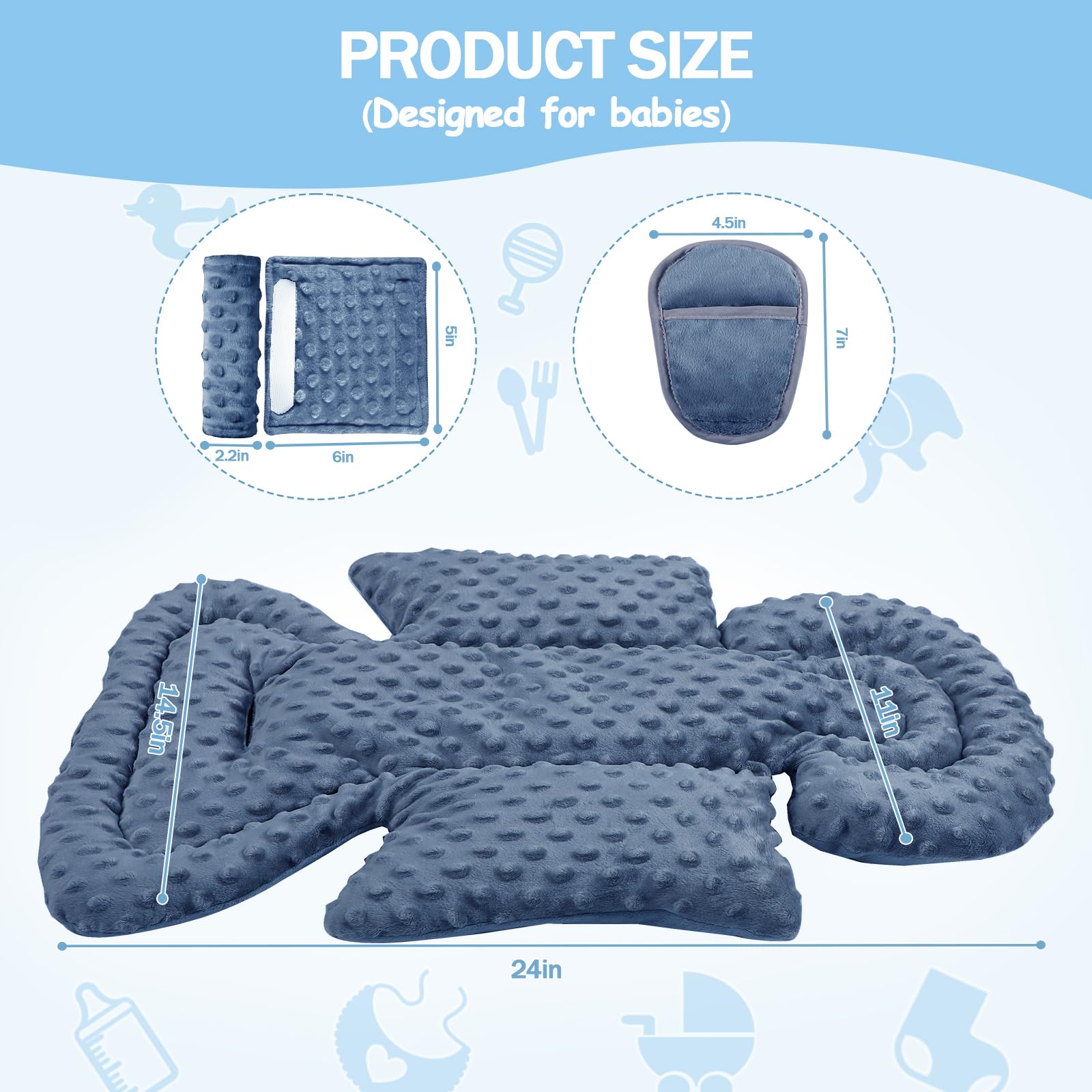 Jundetye head support blue close-up shows targeted head and neck support for newborns.