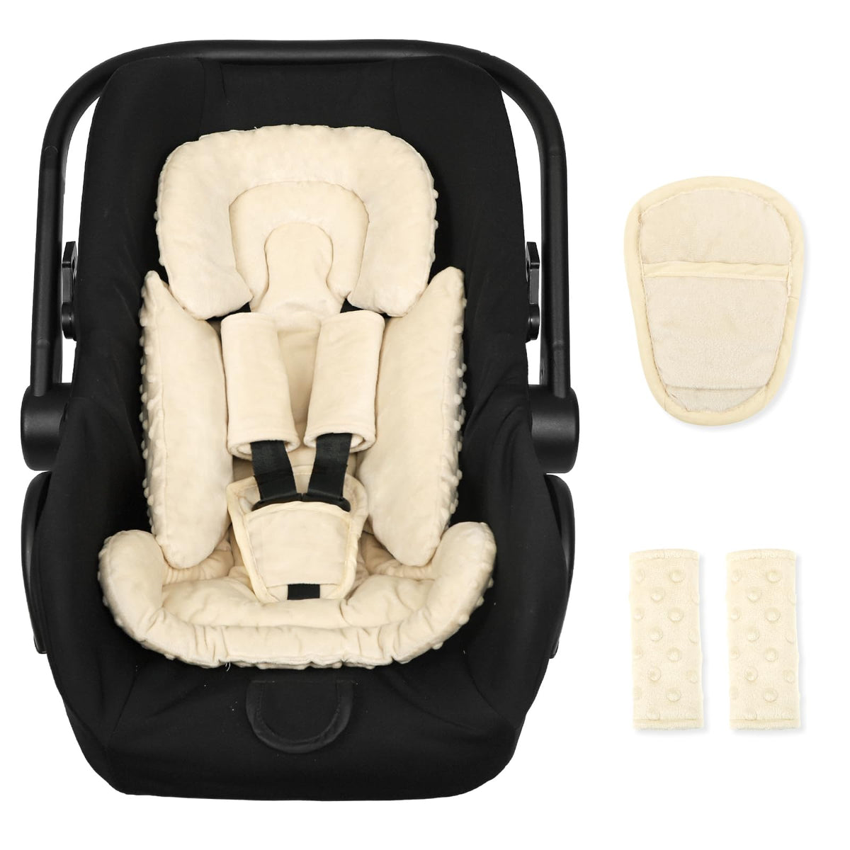 Jundetye infant seat insert beige provides soft comfort for newborns during car rides