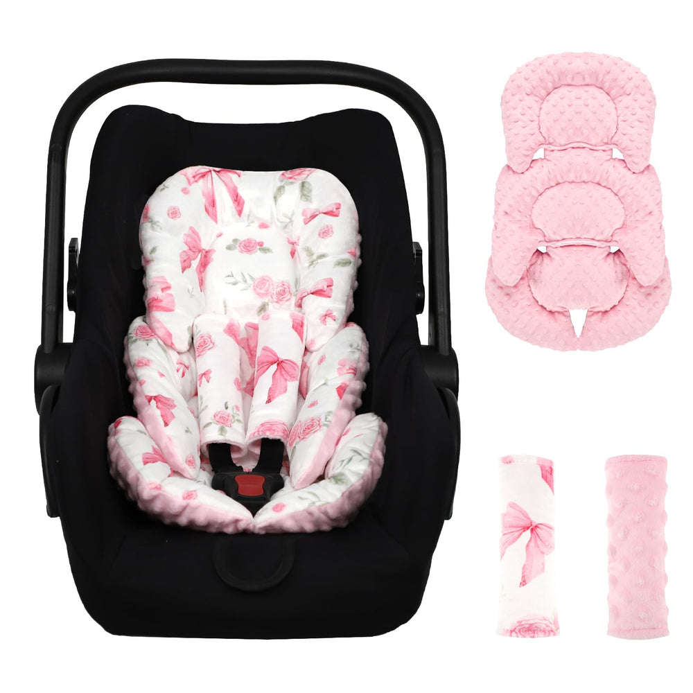 Jundetye infant seat insert in pink rose offers plush comfort for newborns on the go.