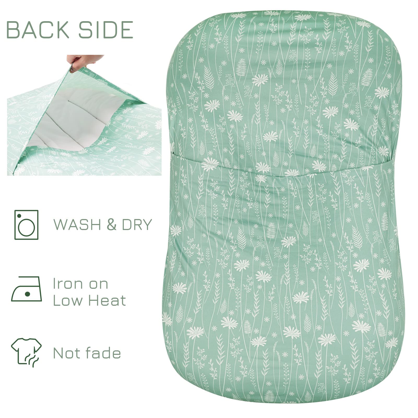 Stretchy fabric on Jundetye cover fits most infant loungers securely.