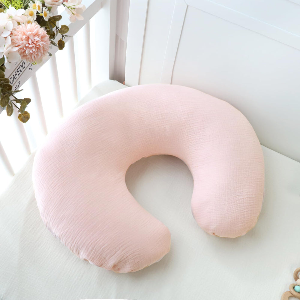 Jundetye nursery-ready pink pillow cover enhances the baby's space.
