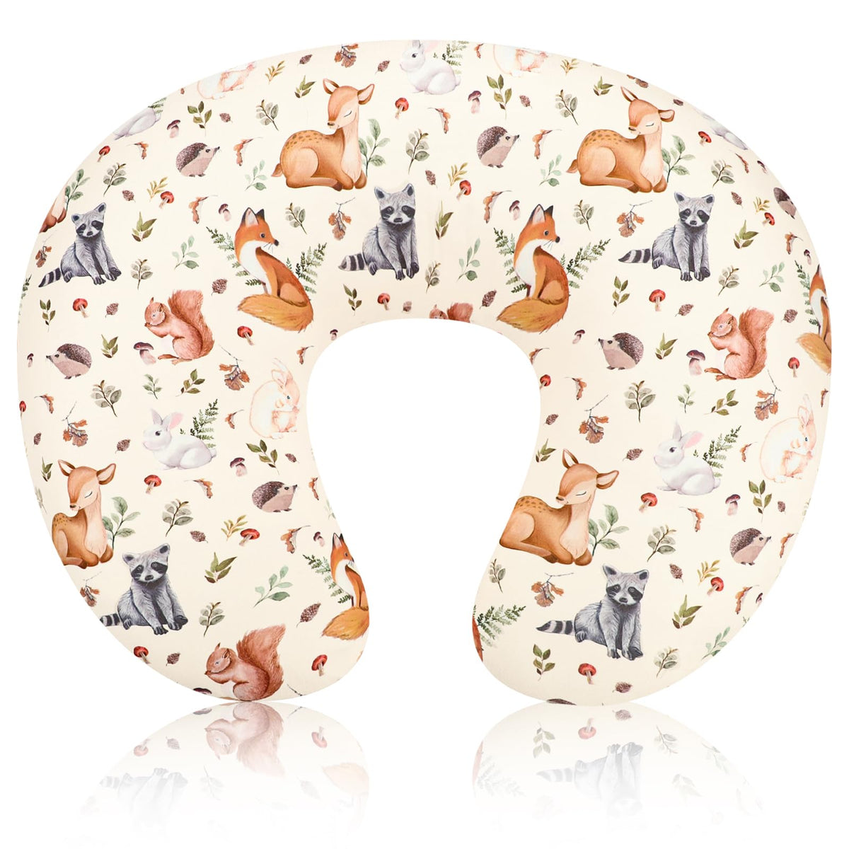 Jundetye nursing pillow cover with woodland animals pattern for baby-friendly comfort.