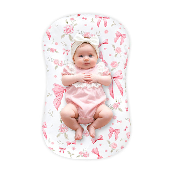 Jundetye pink rose lounger cover shows soft fabric for newborn comfort