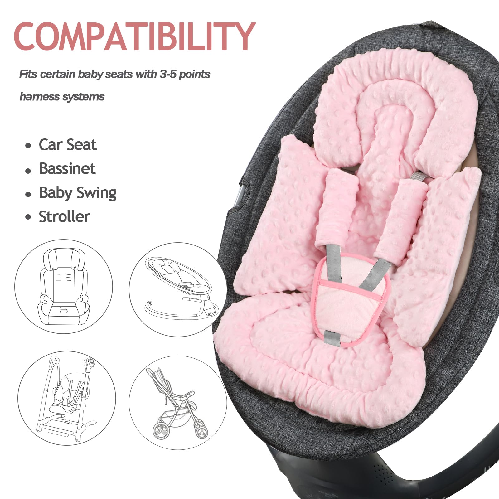 Jundetye compatible strap holes fit 3-5 point harness strollers swings and bouncers