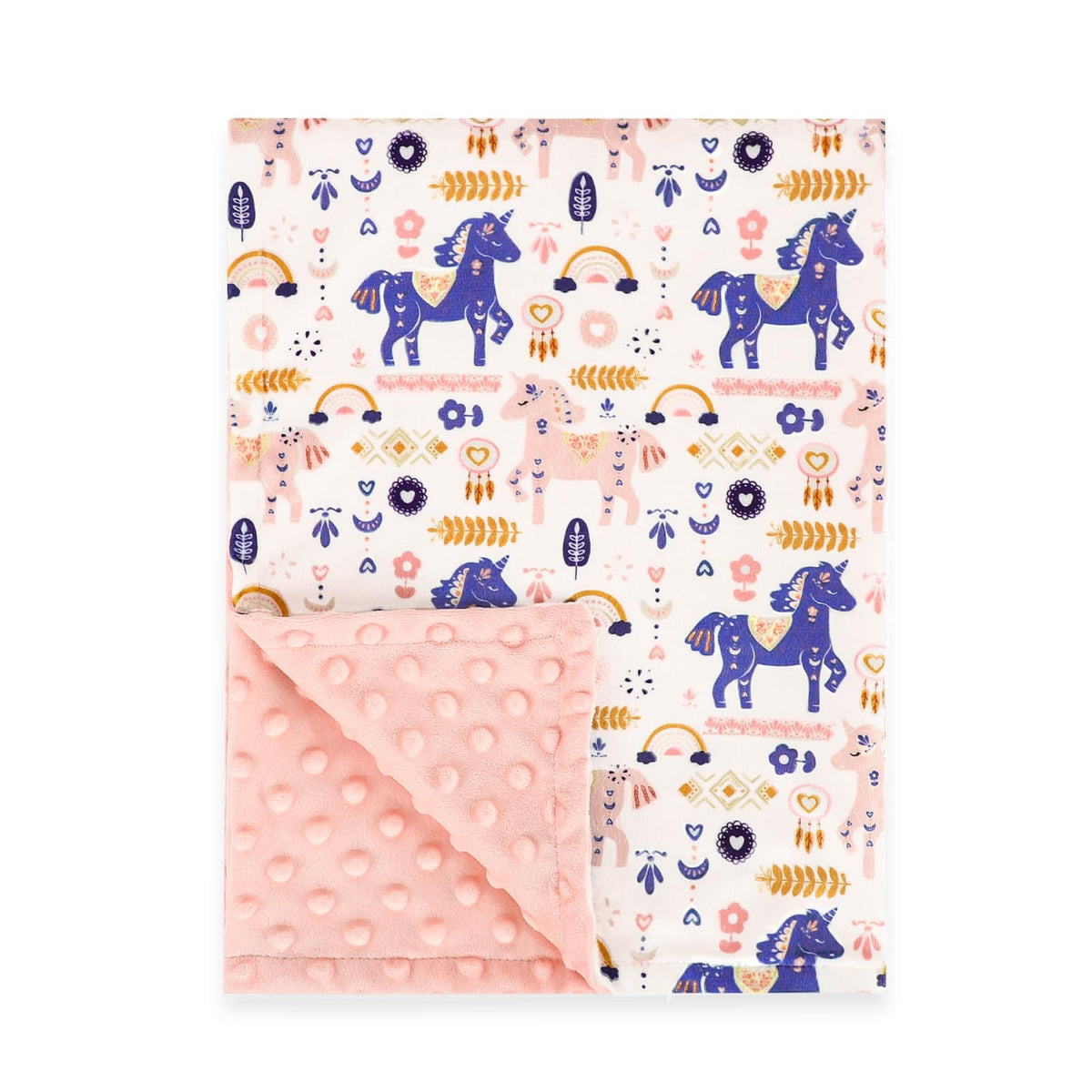 Jundetye unicorn baby blanket front view in plush fabric for gentle warmth