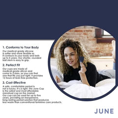 June Menstrual Cup being inserted demonstrates leak-free protection.