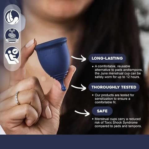 Medical-grade silicone of June Menstrual Cup highlights BPA-free, latex-free material.