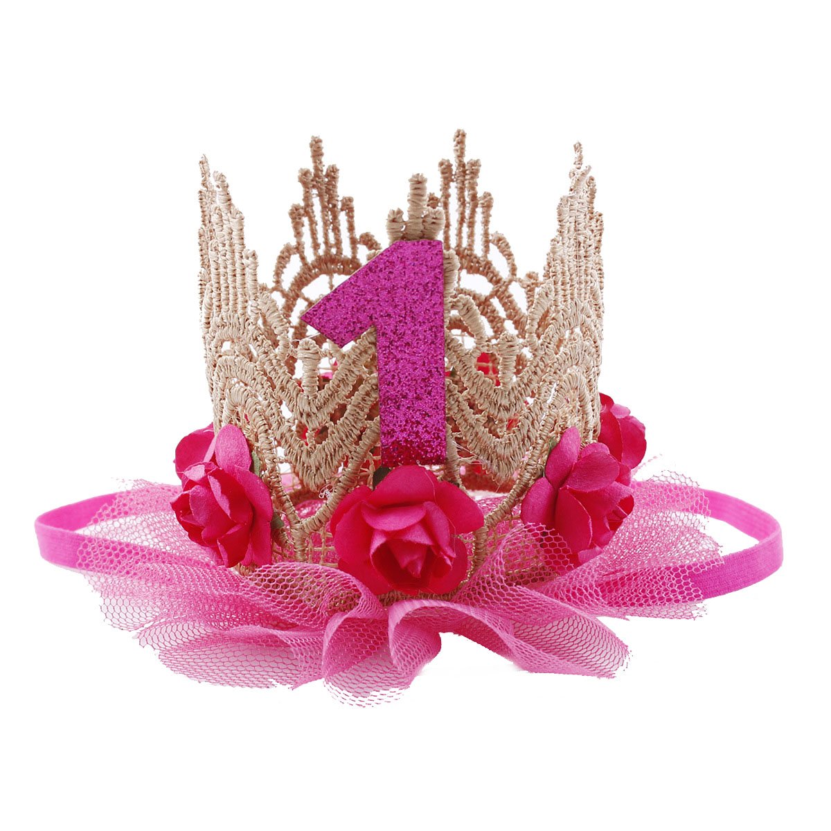 June Bloomy peach lace rose crown for baby photos and birthday moments