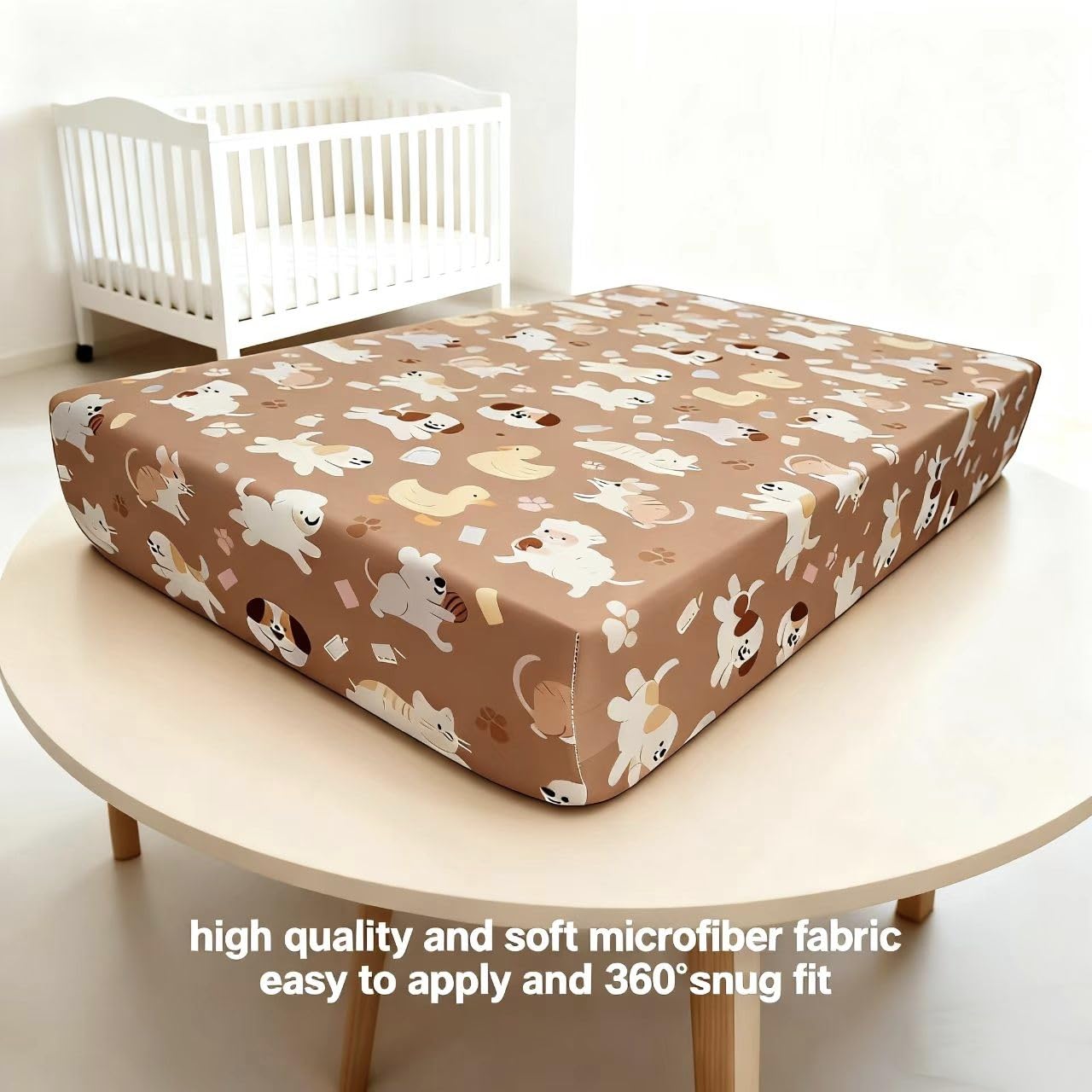 JUNENGCHUANG pack and play sheets elastic edge close-up, secure fit helps stay in place.