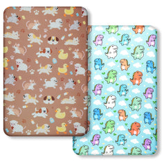 JUNENGCHUANG pack and play sheets flat lay, soft jersey knit for gentle baby sleep.