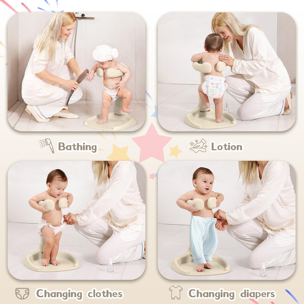 JUNEU baby bath stand serves as a versatile diaper change station.