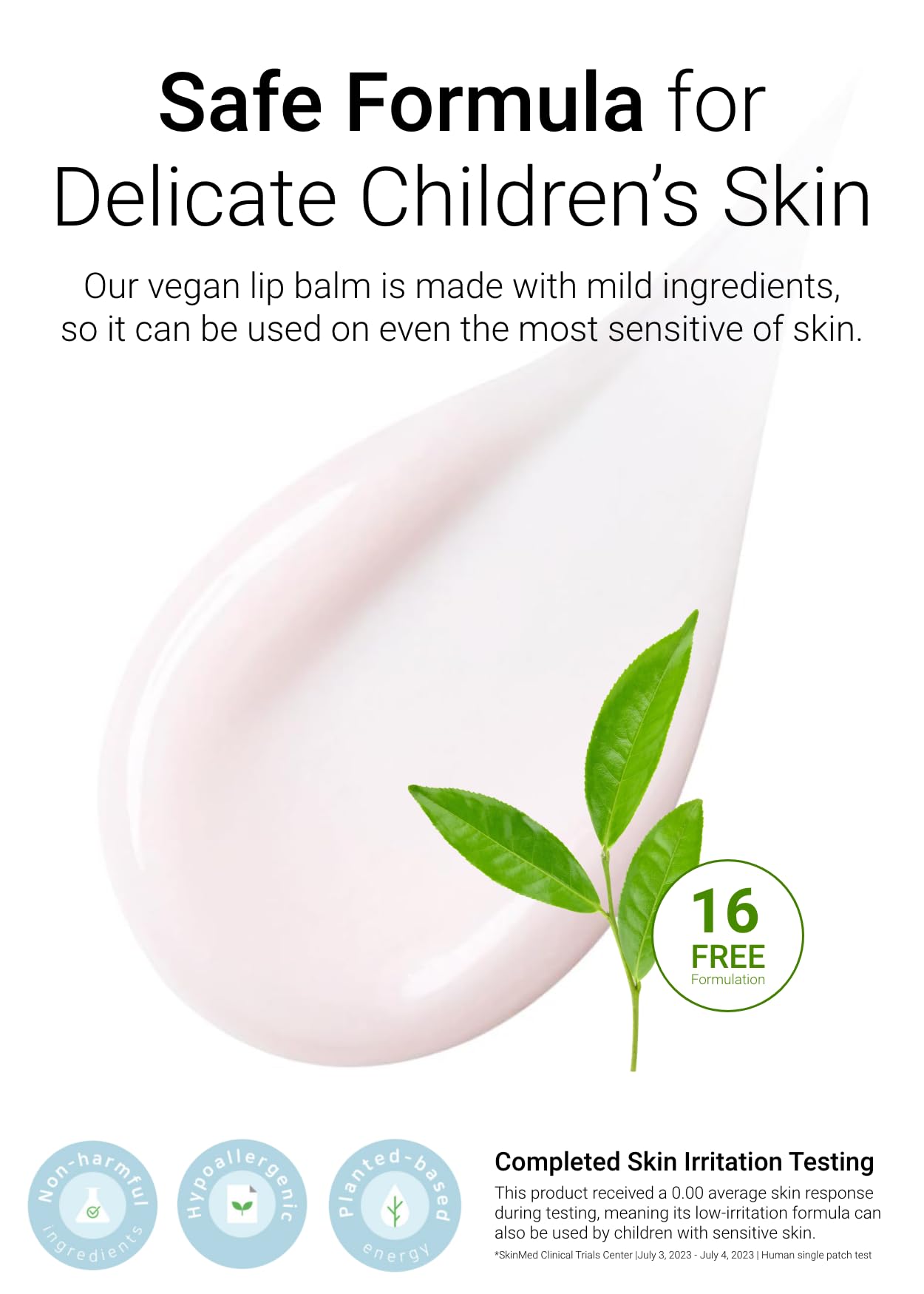 JUNG SAEM MOOL KIDS lip balm ingredients highlight plant-derived, vegan components.