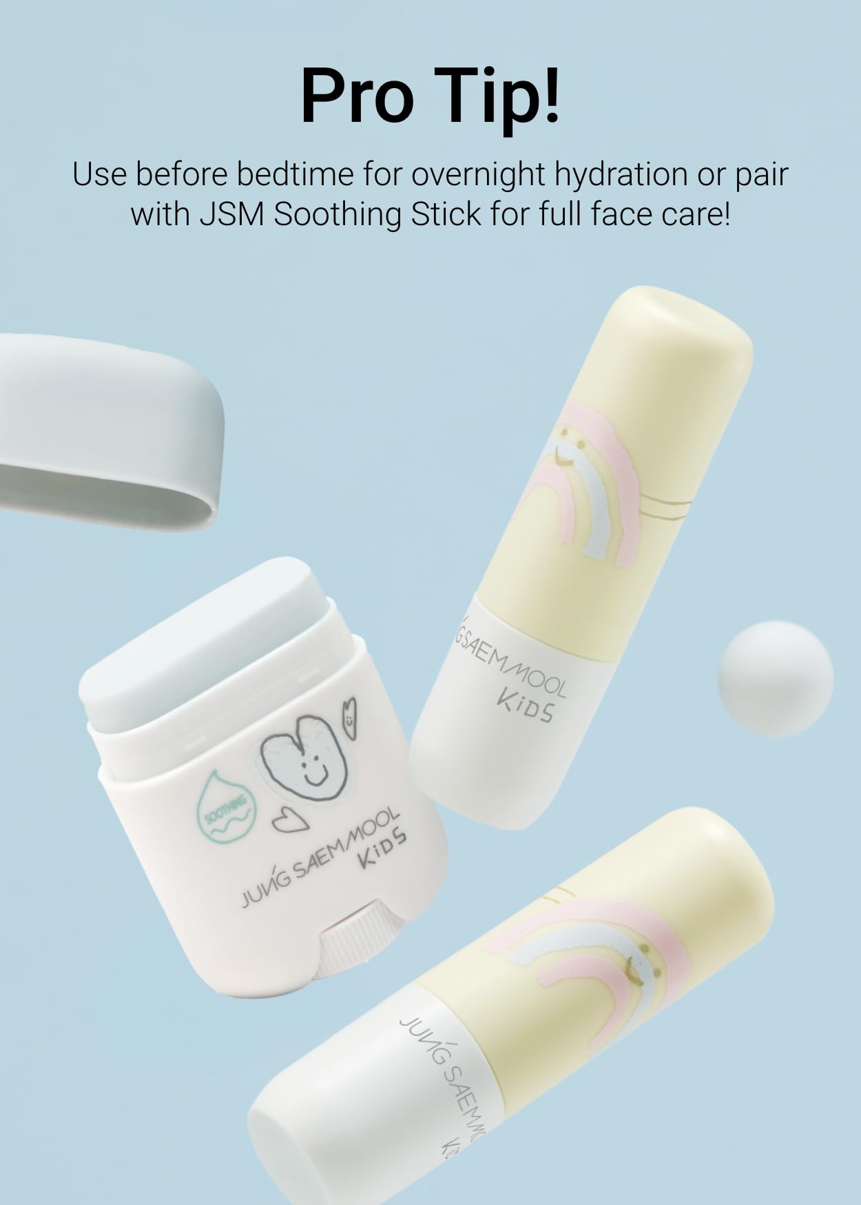 JUNG SAEM MOOL KIDS product label displays vegan and fragrance-free features.