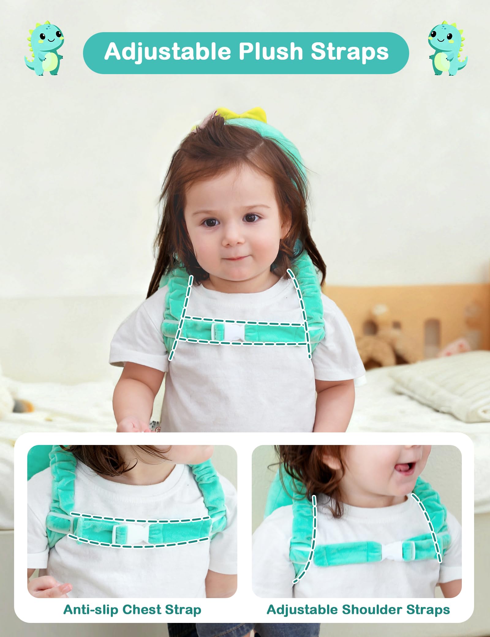 JunNeng baby head protector backpack 3D dinosaur shape, featuring a cute design for everyday safety.