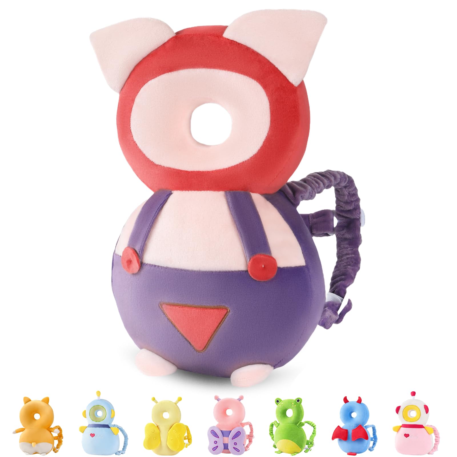 JunNeng baby head protector backpack with purple pig design for gentle head protection