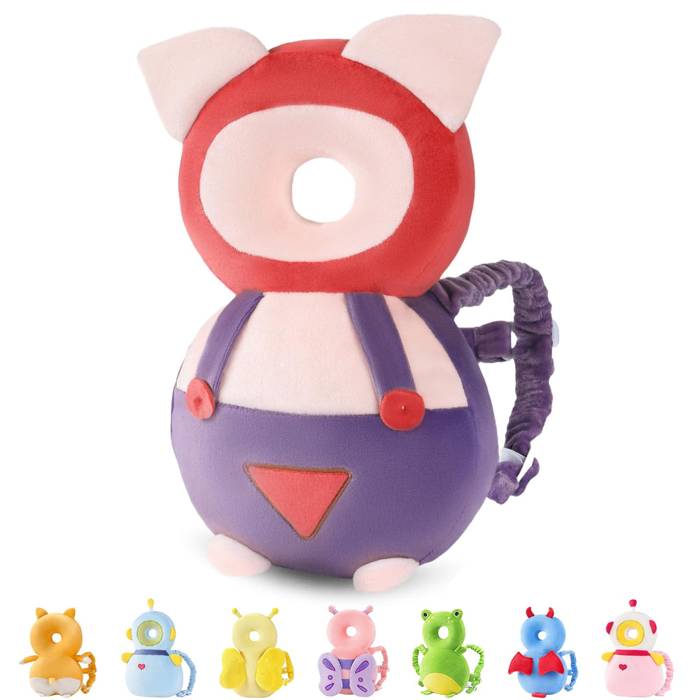 JunNeng baby head protector backpack with purple pig design for gentle head protection