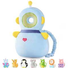 JunNeng baby head protector backpack, robot blue with soft plush padding.