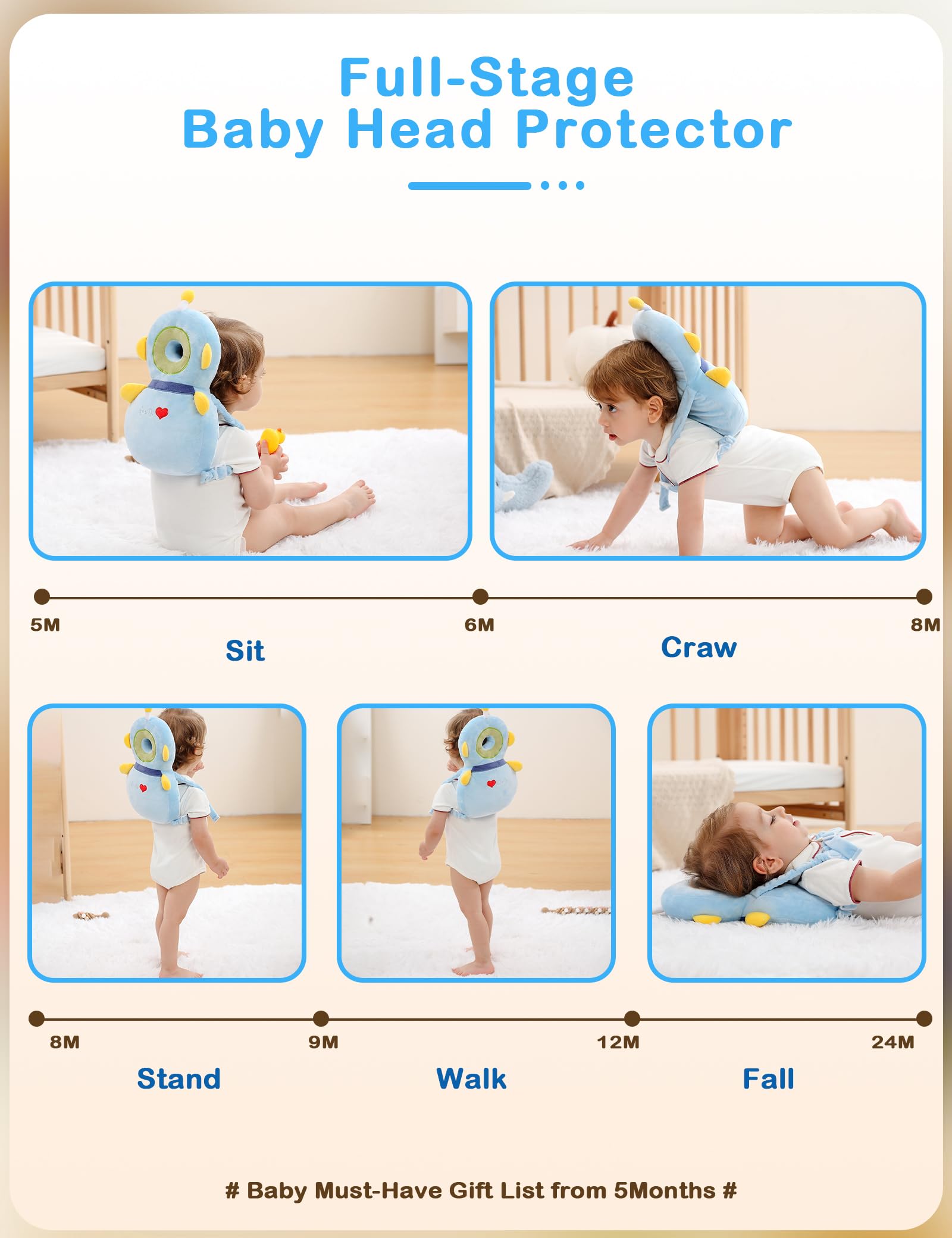 Foam padding cushions light tumbles as little ones practice walking.