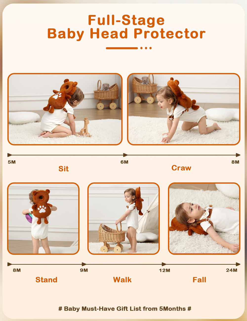 JunNeng Head protector supports safe practice while learning to walk or crawl.