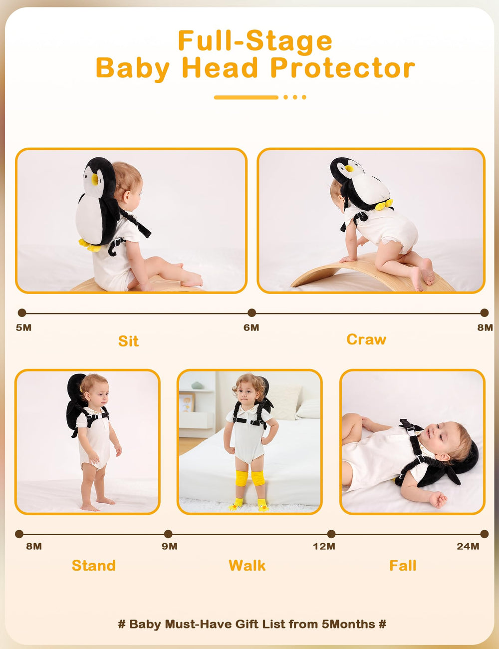 JunNeng baby wearing head protector during walking practice for protection.