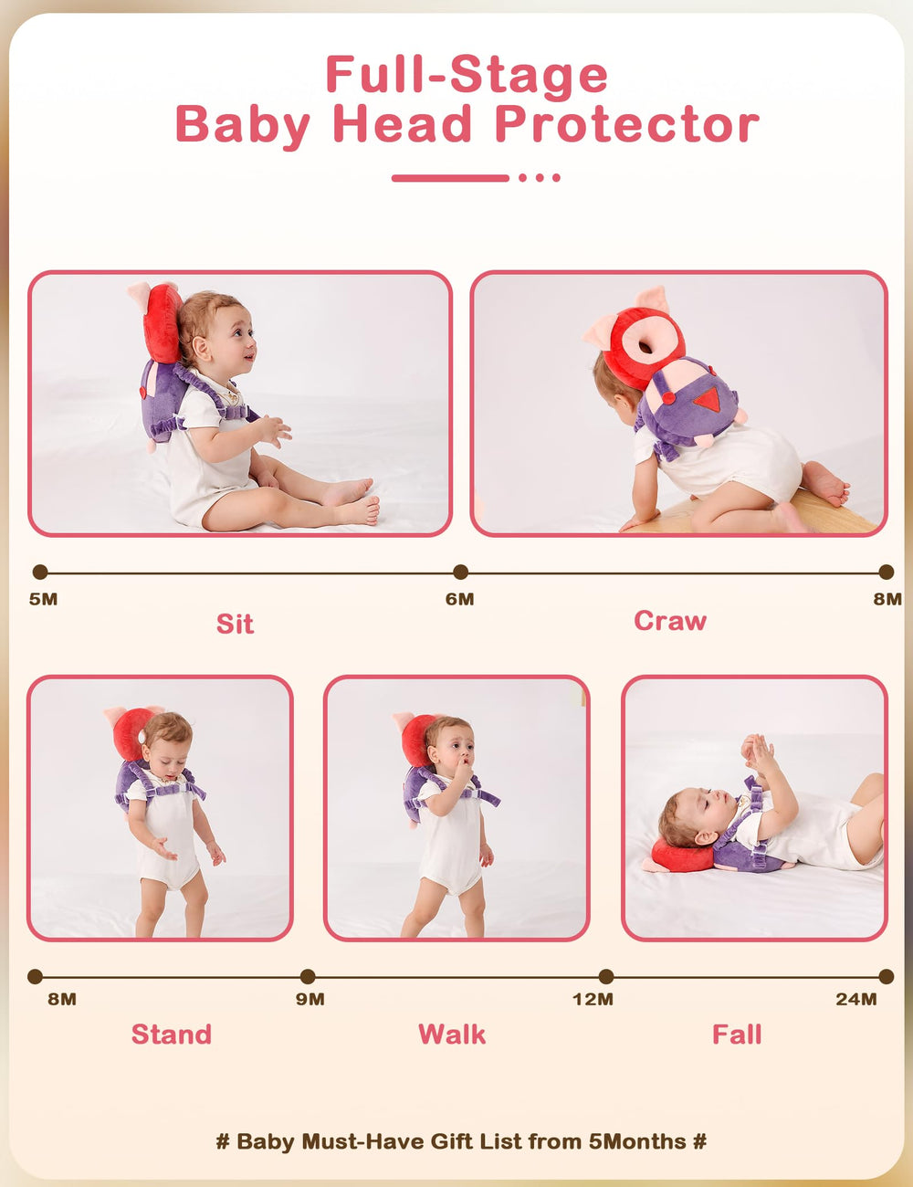JunNeng baby wearing head protector while learning to walk for confident steps