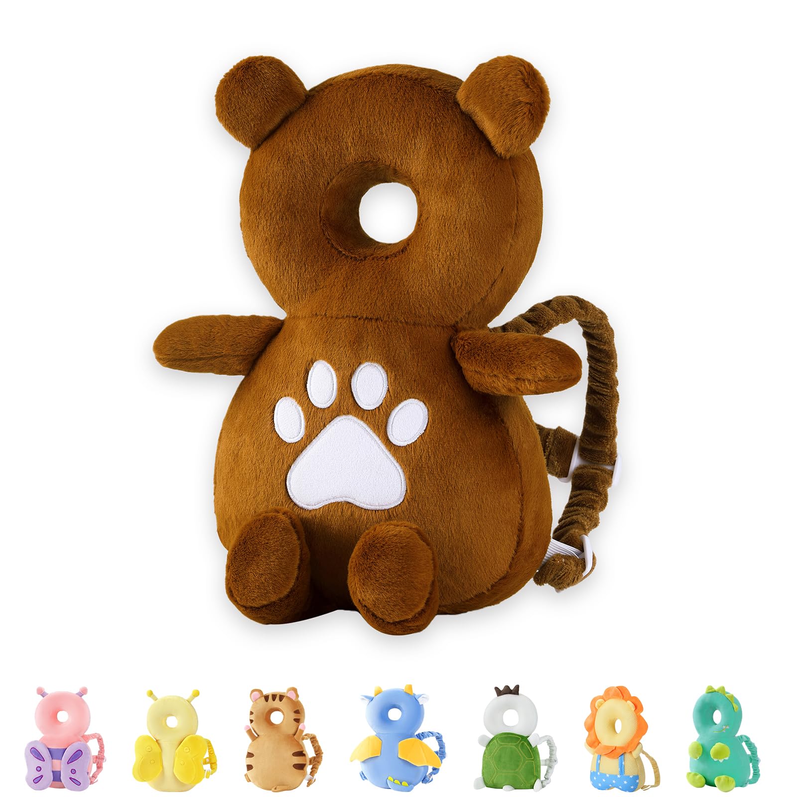 JunNeng Brown Bear head protector backpack cushions bumps during early steps.