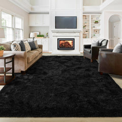 Junovo washable non-slip rug 6x9 black ensures stable grip and easy cleaning.