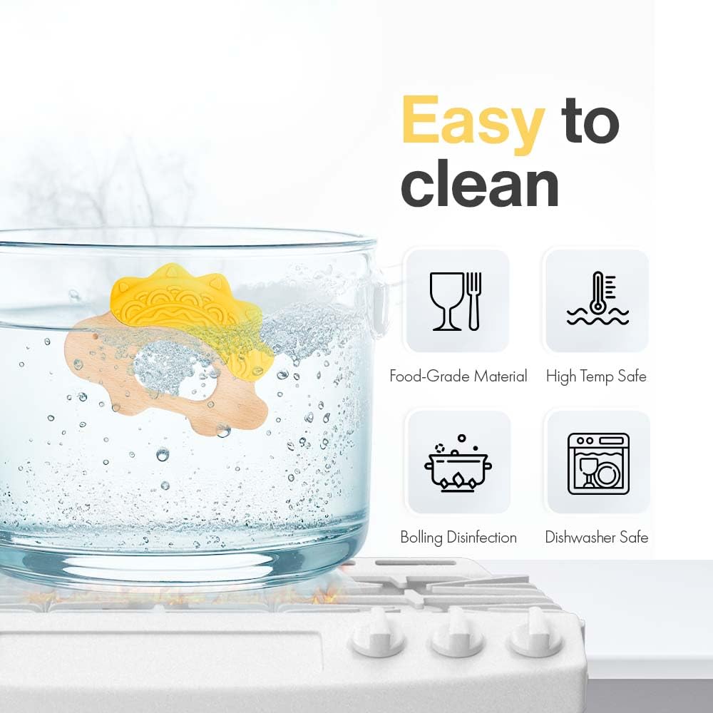 JUNUNA teether is dishwasher-safe for quick cleanup after playtime.