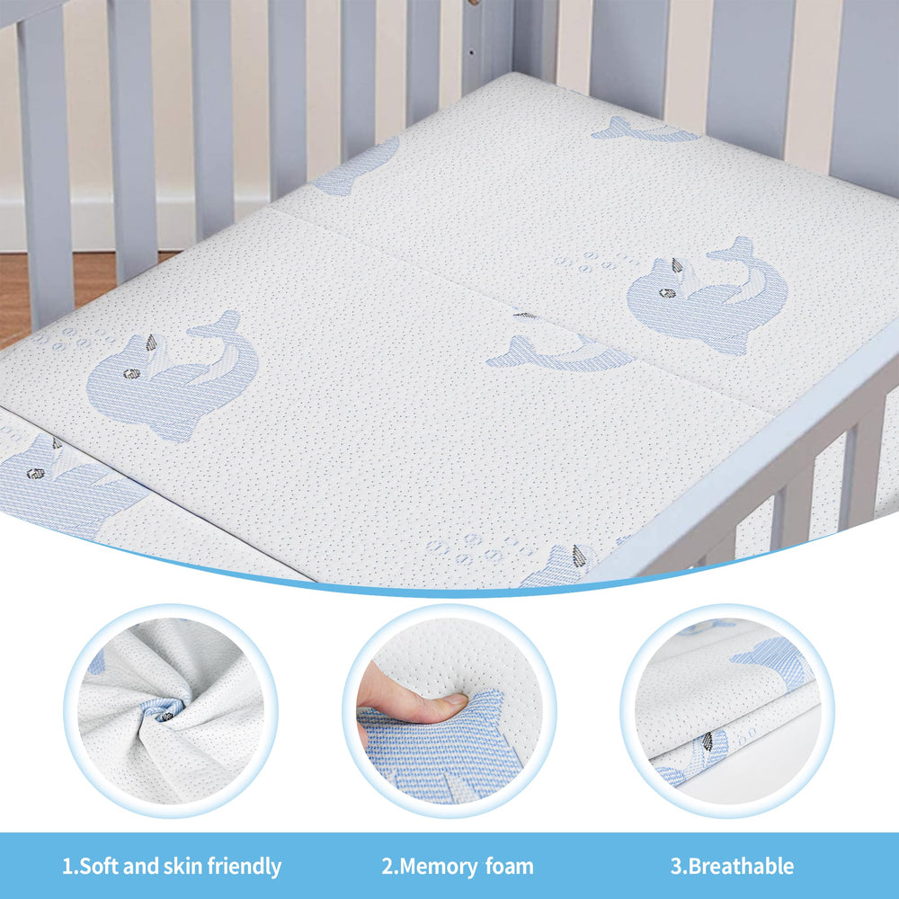 JUNYOHOA Trifold Pack and Play Mattress breathable jacquard cover feels soft on skin.