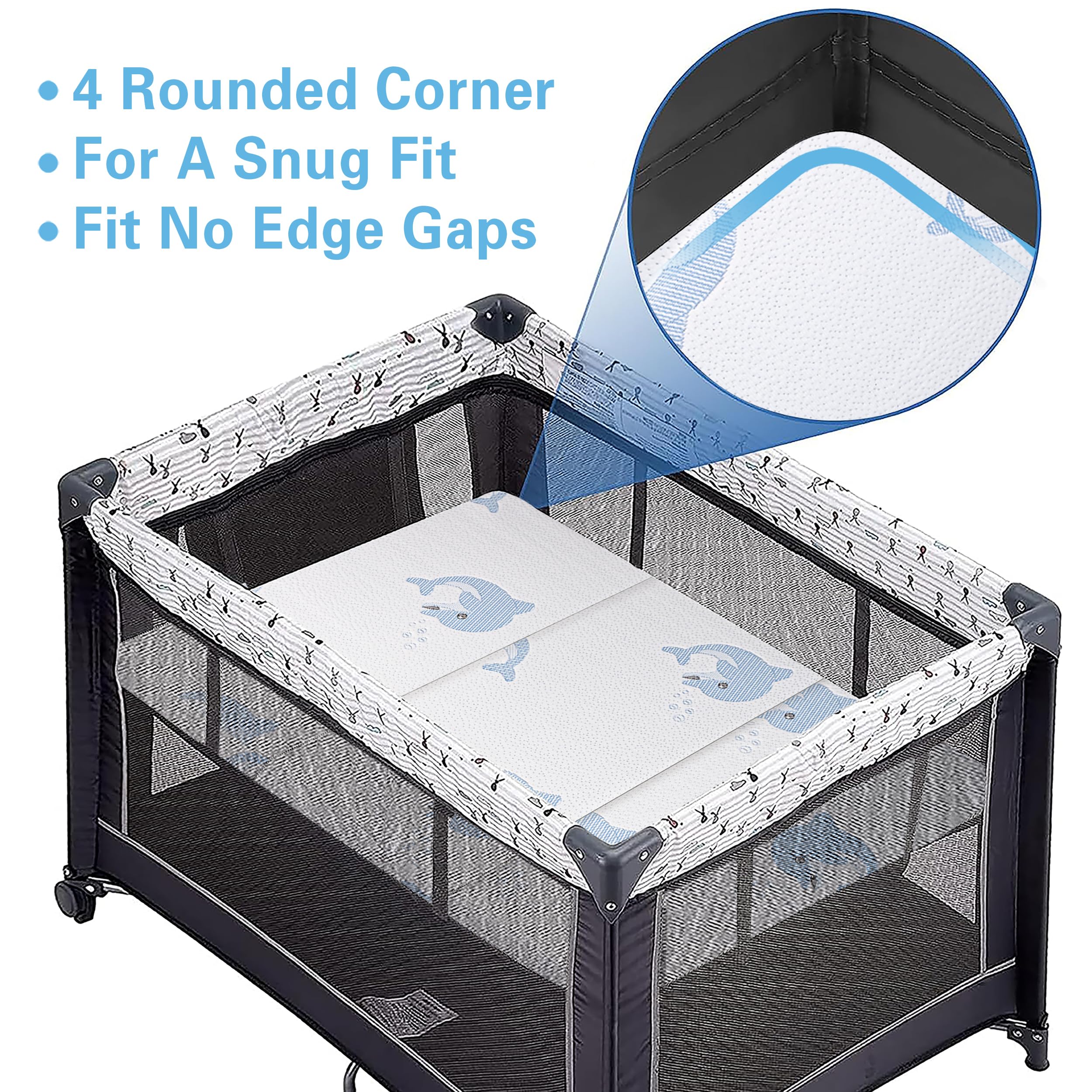 JUNYOHOA Trifold Pack and Play Mattress removable cover for easy washing.