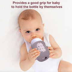 Pink Juome koala sleeve on Avent bottle illustrates anti-drop protection.