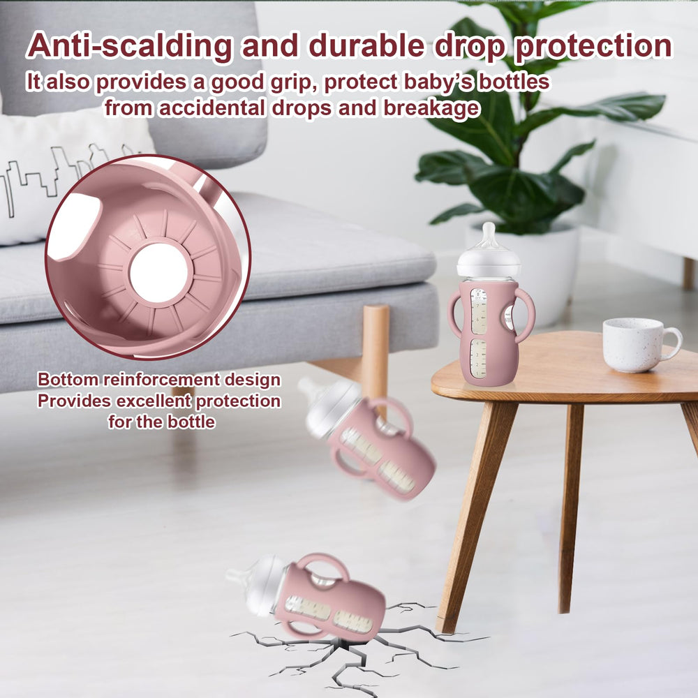 Juome silicone sleeve with handles enhances baby grip during feeding sessions