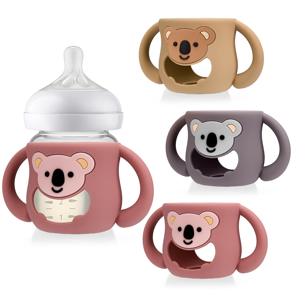 Juome silicone sleeve with koala handles on the bottle adds grip and drop protection.