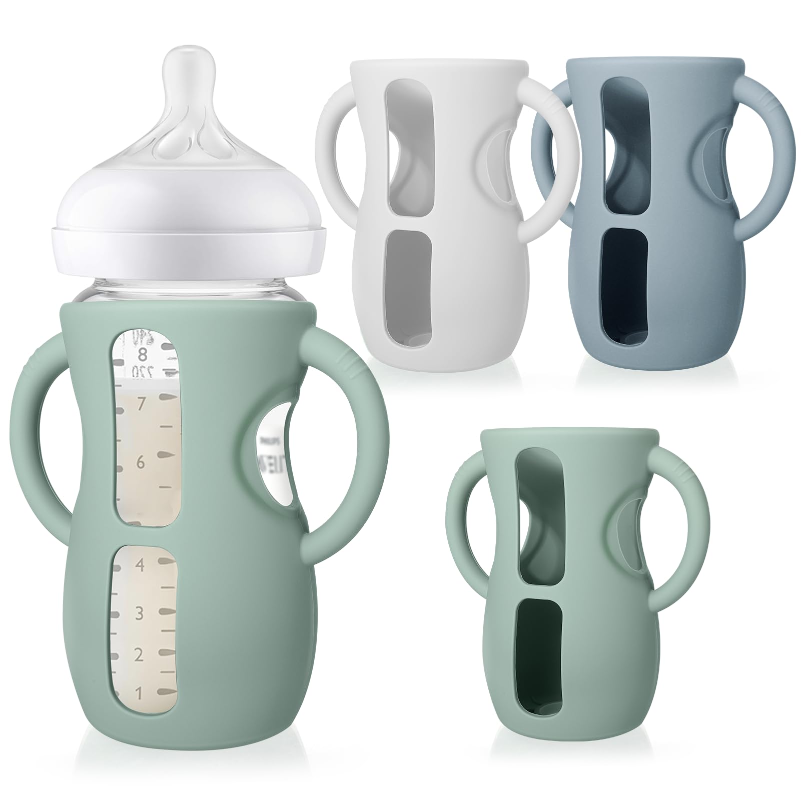 Juome silicone sleeves for Avent Natural glass bottle with handles improve grip and feeding support