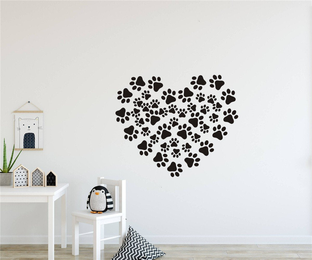 JURUOXIN dog paws wall decal, small paw 5x4.6 cm, perfect for kids’ rooms.