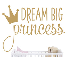 JURUOXIN Dream Big Princess crown wall decal in gold for a sparkling nursery focal point.