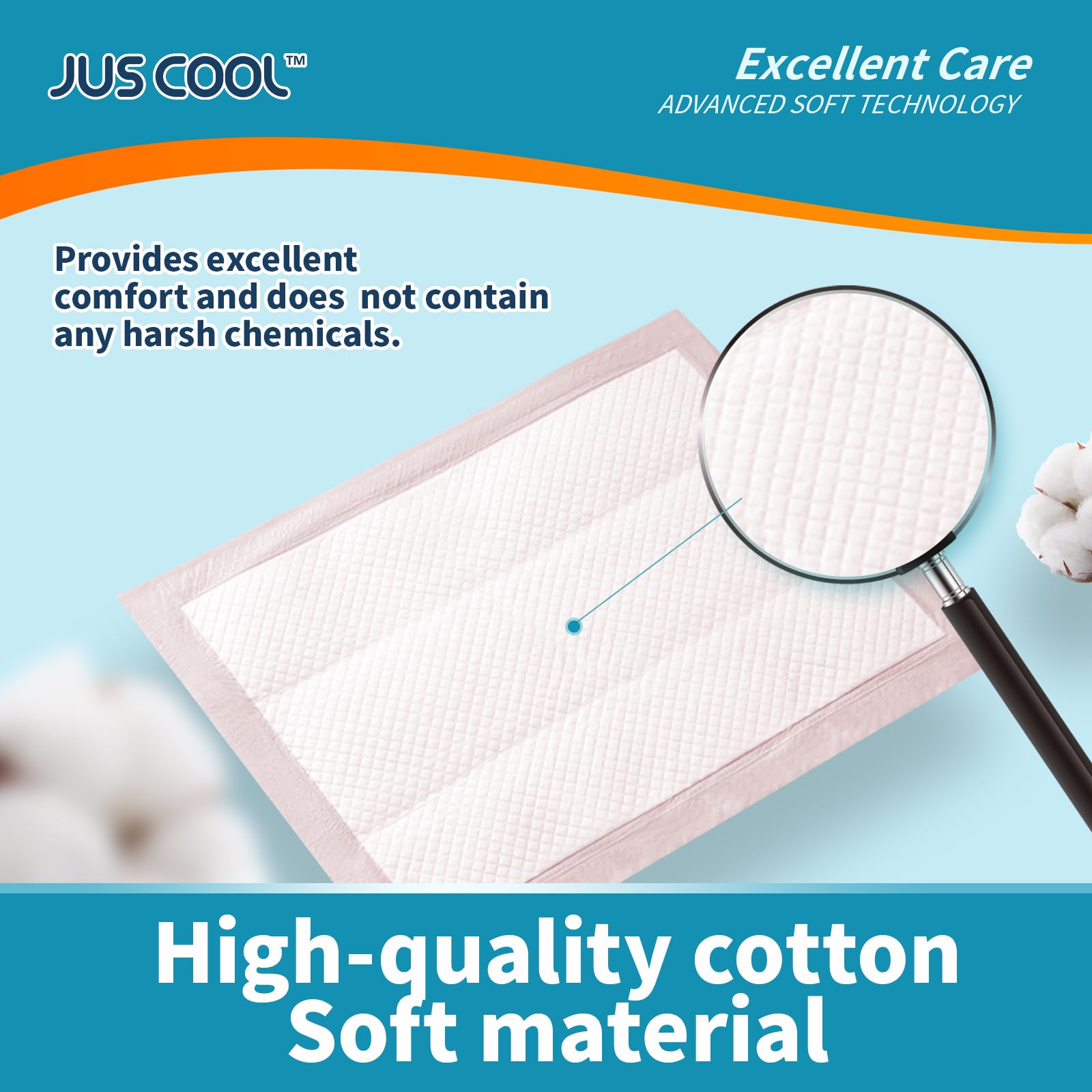 Closeup of JUS COOL absorbent core illustrating quick moisture uptake
