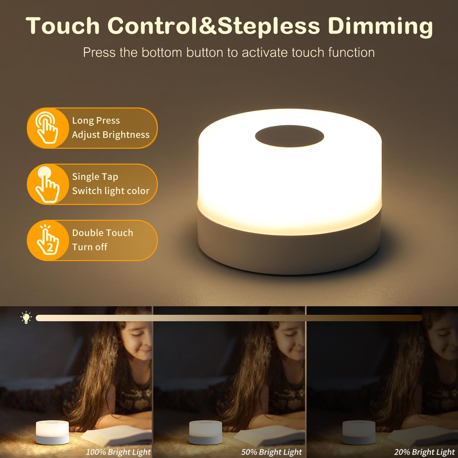JUSHENG night light showing 3 color temperatures for adaptive mood