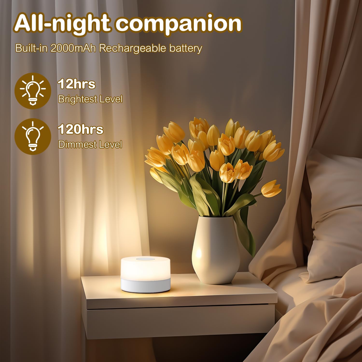 JUSHENG rechargeable bedside lamp with long-lasting battery for busy nights