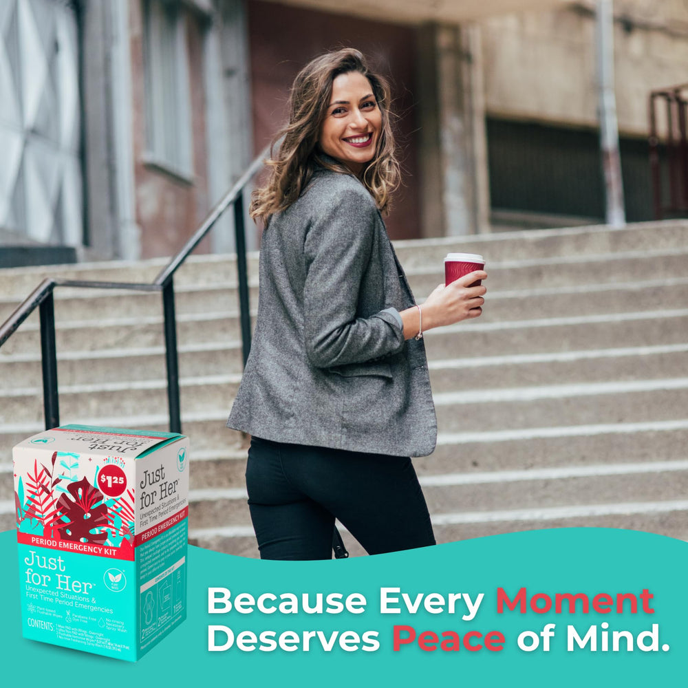 Just for Her Emergency Period Kit ultra-thin overnight pad with wings for discreet protection.