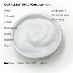 Just Like Jane Shea Butter Lotion quick-absorbing formula on skin.