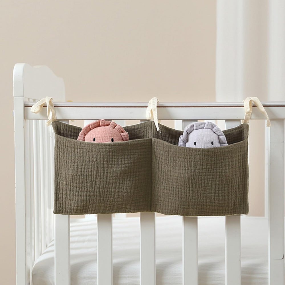 JUSTAUS versatile bedside organizer for dorm beds and highchairs.