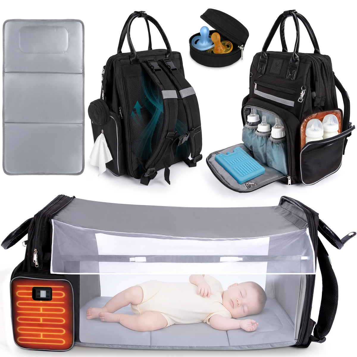 JustBaby Luv heated side pocket keeps bottles warm during on-the-go feeds.