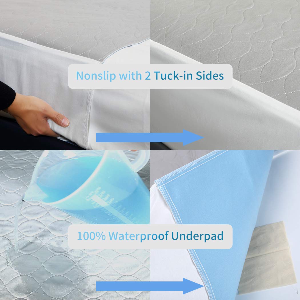 JUSSYOS tuck-in design bed pad from the side to illustrate stability