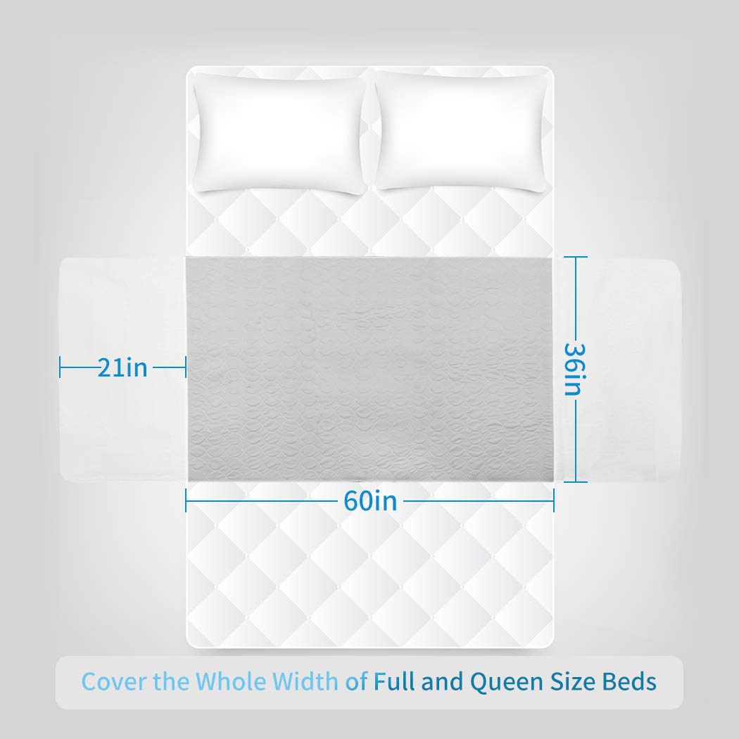 JUSSYOS bed pad showing full-queen coverage across the mattress width