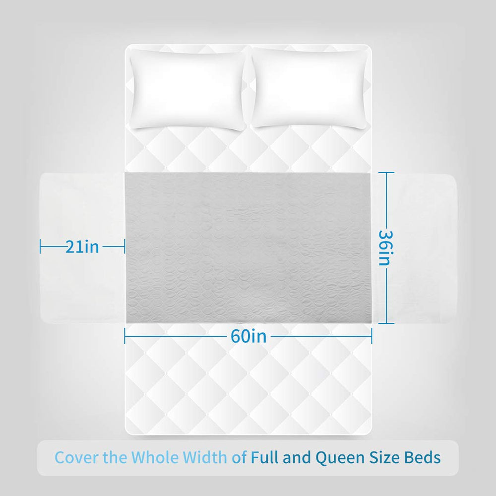 JUSSYOS bed pad showing full-queen coverage across the mattress width