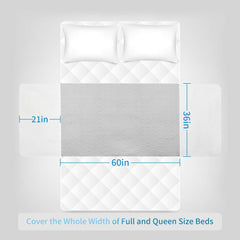 JUSSYOS bed pad showing full-queen coverage across the mattress width