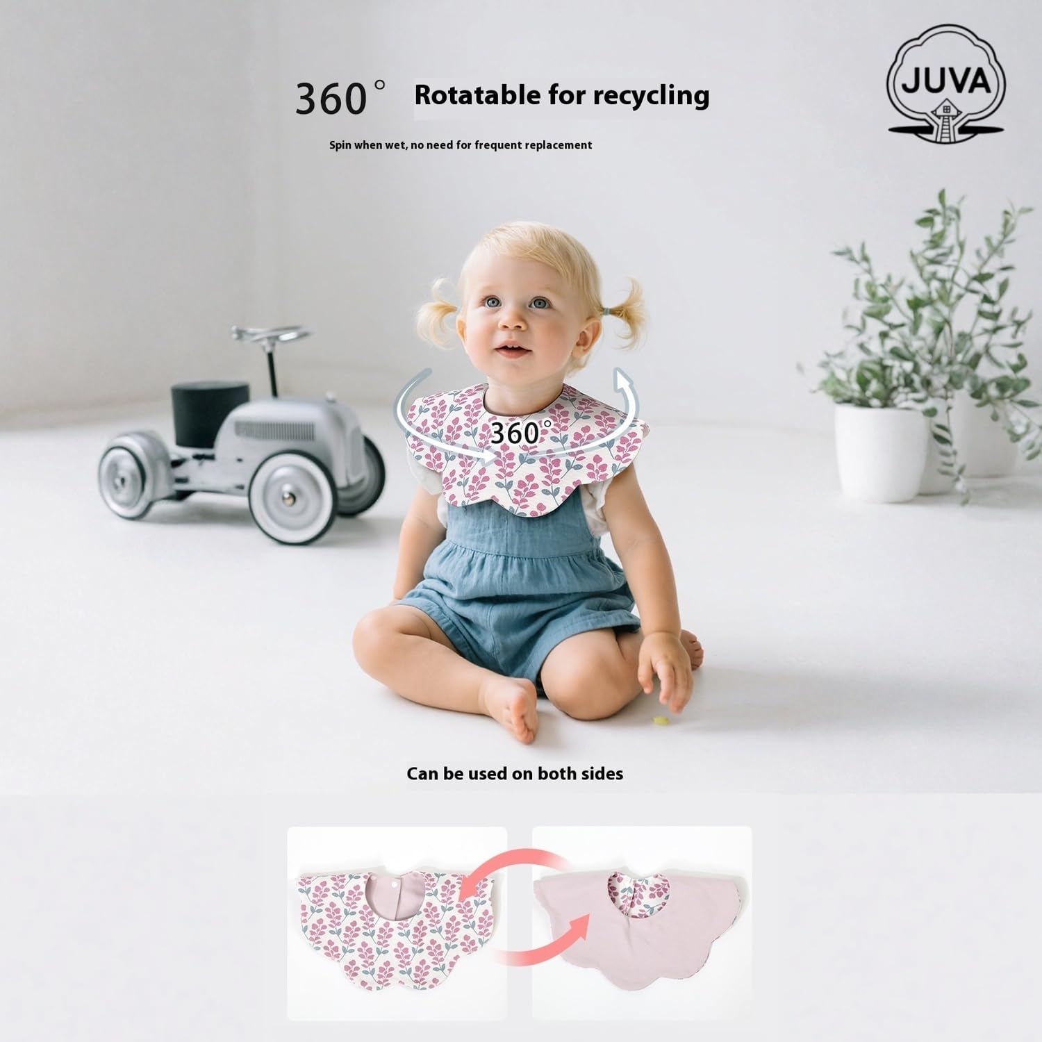 JUVA Adjustable snap closure bib fitting growing necks securely