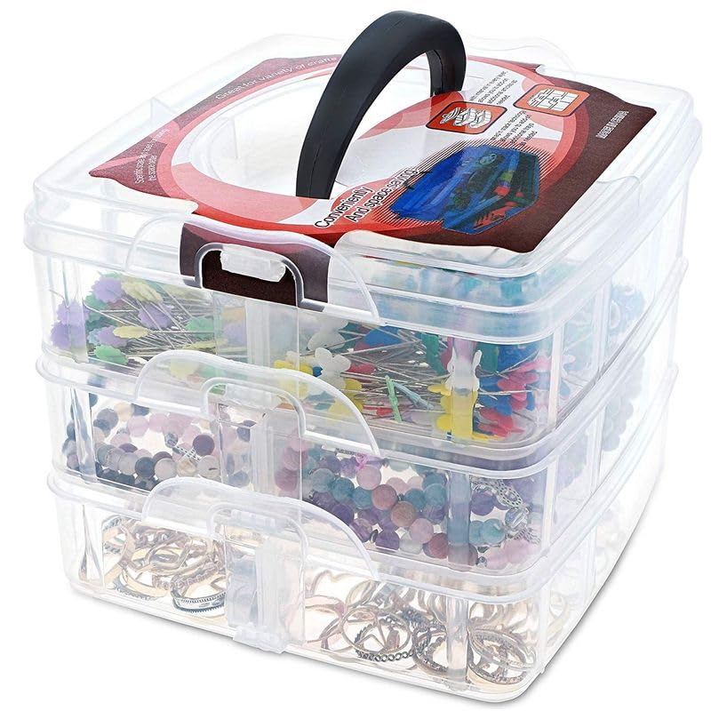 Juvale 3-tier stackable craft storage box with dividers, ideal for bead organization and jewelry storage